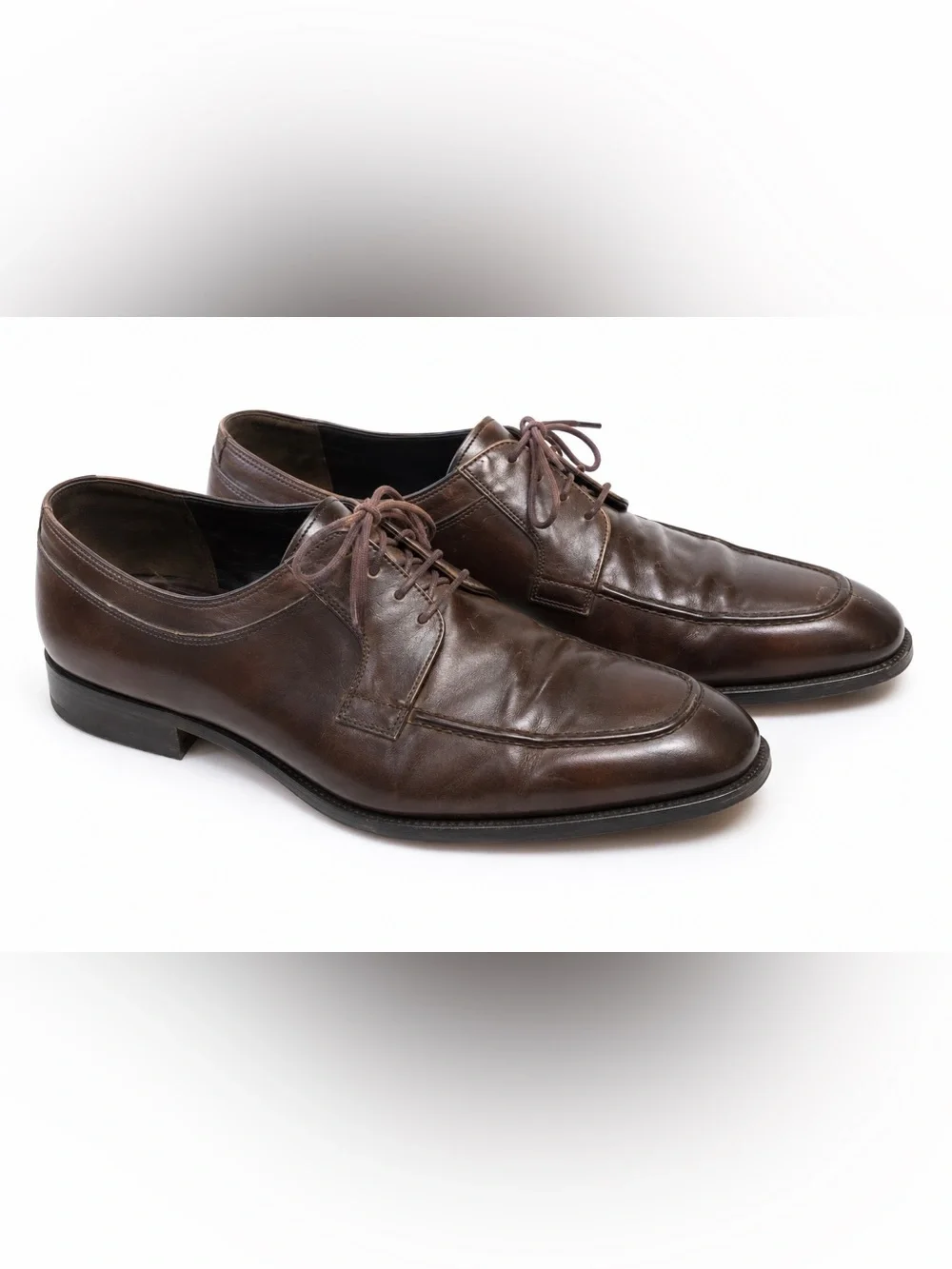 Salvatore Ferragamo Brown Leather Apron Toe Derby Dress Shoes Men’s Size 12